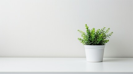 A Green Plant in a White Pot on a White Shelf