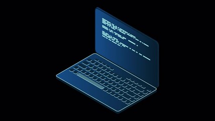 Wall Mural - isometric laptop animation. 3d isometric laptop computer. abstract programming language and program 