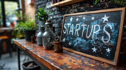 Chalkboard Sign With Startups Written on It