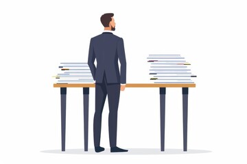 Wall Mural - A man in a suit is standing at a table with several papers on it Generative AI