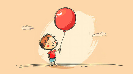 Simple drawing of a boy with a red balloon