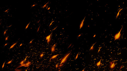 Fiery Particles Over Black Background with Glittering Embers and Sparks.