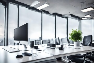 monitor on a desk in a modern office.