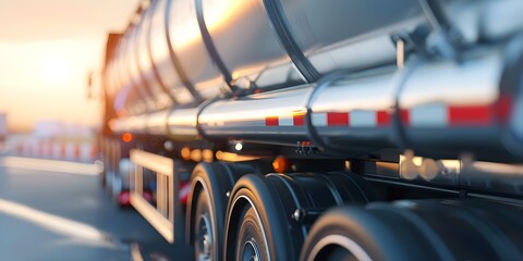 Poster - Fuel Truck Refueling at an Oil Depot A Detailed View. Concept Fuel Truck, Refueling, Oil Depot, Detailed View