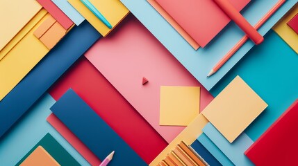 Wall Mural - abstract colorful geometric pattern with stationary items - a vibrant, abstract background featuring