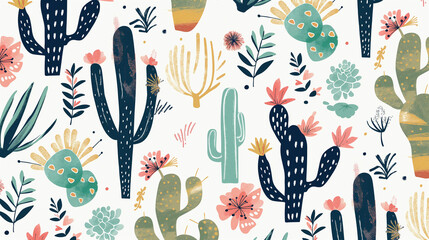 Poster - A colorful painting of cacti and flowers