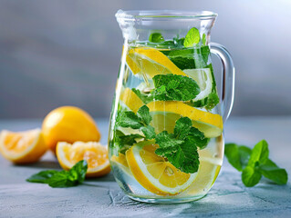 Sticker - Glass Pitcher Filled With Lemon and Mint Infused Water