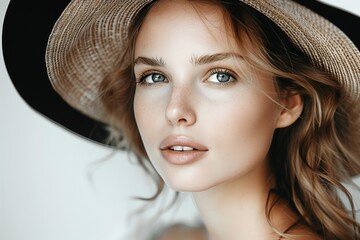 Wall Mural - Beautiful natural girl wearing a hat