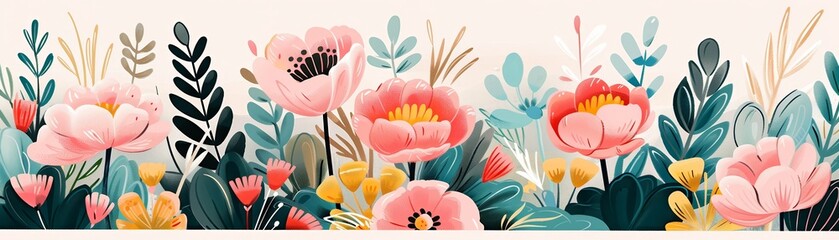 Wall Mural - Colorful Floral Border.