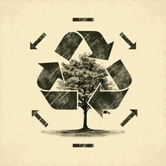 Canvas Print - Recycle Symbol With Tree.