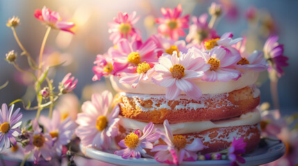 Sticker - beautiful cake with cream and flowers