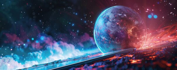 Wall Mural - mobile internet world communication, satellite network concept panorama. generative ai.