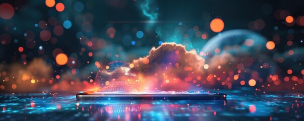 Wall Mural - mobile internet world communication, satellite network concept panorama. generative ai.