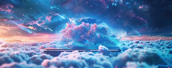 Wall Mural - mobile internet world communication, satellite network concept panorama. generative ai.