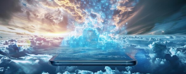 Wall Mural - mobile internet world communication, satellite network concept panorama. generative ai.