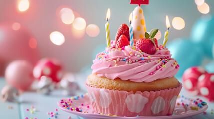 Sticker - card with cupcake and 2 candles