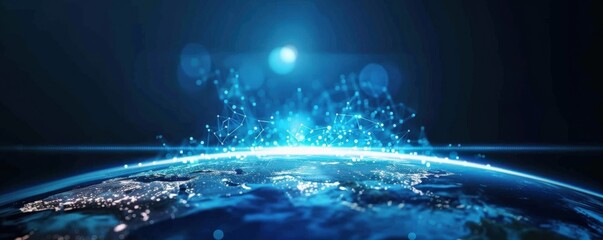Wall Mural - mobile internet world communication, satellite network concept panorama. generative ai.