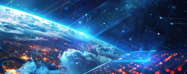 Wall Mural - mobile internet world communication, satellite network concept panorama. generative ai.