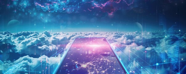 Wall Mural - mobile internet world communication, satellite network concept panorama. generative ai.