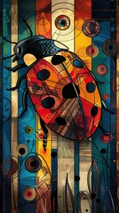 Wall Mural - A colorful painting of a ladybug with red spots