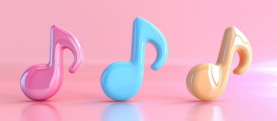 Poster - Three Glossy Music Notes on a Pink Background