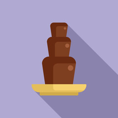 Wall Mural - Chocolate fountain flowing on plate icon, flat style, isolated on purple background