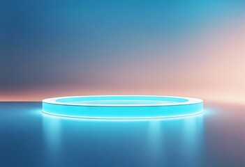 Wall Mural - blue background abstract minimalistic light circle product glow blurry wall art concept banner presentation neon circular