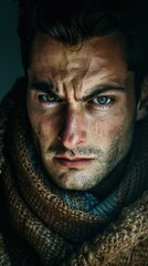 Canvas Print - Portrait of a man with a beard and a scarf. AI.