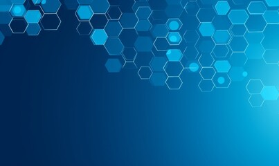 blue background with a hexagon outline vector illustration. digital technology and science concept, 