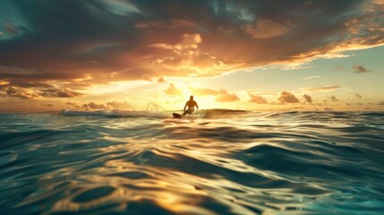 Poster - Surfing at Sunset