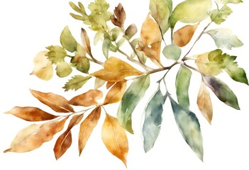 Wall Mural - fall rosemary olated botany branches watercolor botanical background apothecary rustic hand white rb treebranch blossom leaves christmas painted illustration