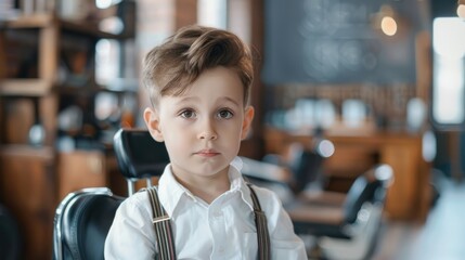 Wall Mural - Young boy in barbershop