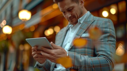 businessman reading in his tablet the collaboration agreement