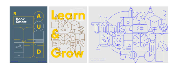 Wall Mural - stylish educational posters featuring geometric designs with motivational phrases for school.