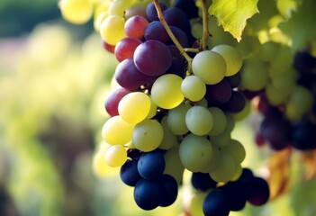 Wall Mural - countryside background crop closeup autumn freshly grapes basket agriculture country juicy black harvested