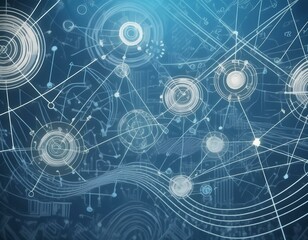 art style illustration of random symbols over blue background