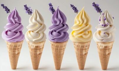 Served on a crispy cone, this ice cream is flavored with lavender, peach, and raspberry