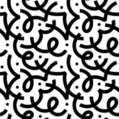 Wall Mural - Fun black and white abstract line doodle seamless pattern. Creative minimalist style art background for children or trendy design with basic shapes. Simple childish scribble backdrop.	
