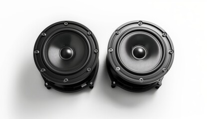 two car speakers on a white background