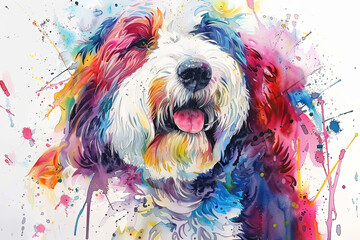 Wall Mural - A colorful watercolor painting of an Old English Sheepdog