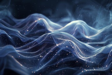 Wall Mural - Abstract Blue Digital Landscape With Glowing Particles