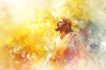 Wall Mural - Radiant Jesus in Sunlight - Spiritual Watercolor Artwork