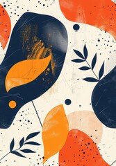 Poster - a painting of a bird with orange and black leaves