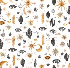 Canvas Print - a pattern of various types of eyes and cactuses