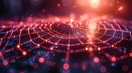 Neon style close up of delicate cobweb threads background in minimalist flat lay design, banner