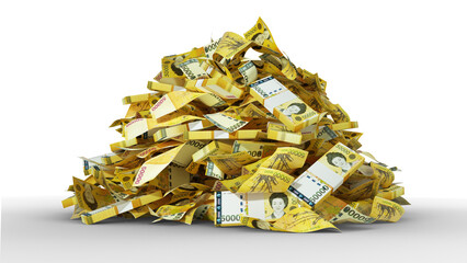 Wall Mural - Big pile of South Korean won notes. A lot of money isolated on transparent background. 3d rendering of bundles of cash
