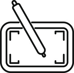 Sticker - Simple and modern line art icon of a graphic tablet and stylus, perfect for representing digital art and design concepts