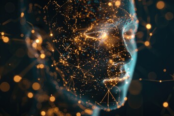 Poster - A close-up shot of a man's face surrounded by bright lights, ideal for use in promotional materials or as a visual interest in an article