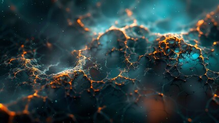 Minimalist blue and gold neon cobweb threads background for high quality stock photo, banner