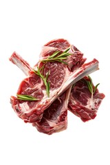 Wall Mural - A plate of raw meat with fresh rosemary leaves on top